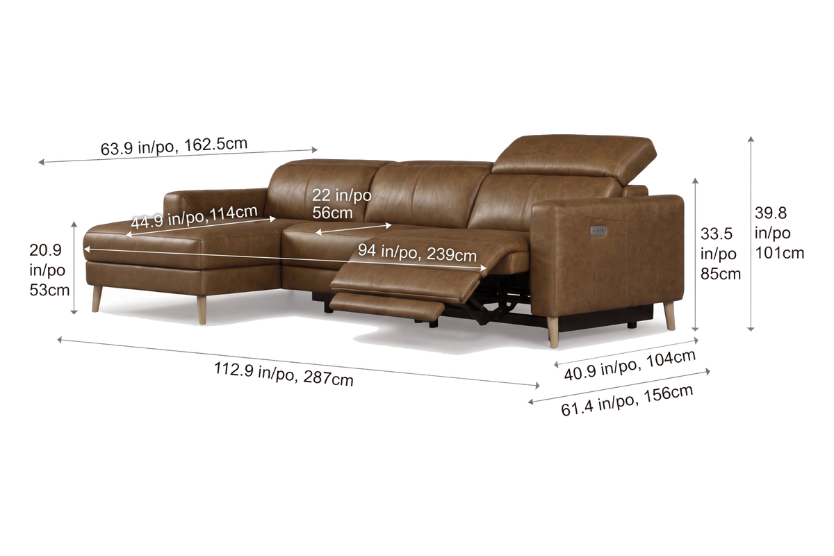Elodie Distressed Italian Aniline Leather Recliner Sectional Sofa