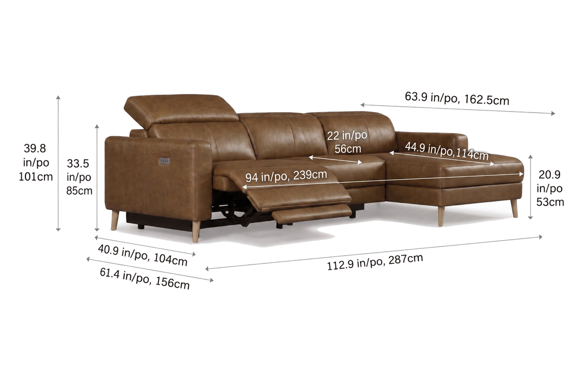 Elodie Distressed Italian Aniline Leather Recliner Sectional Sofa