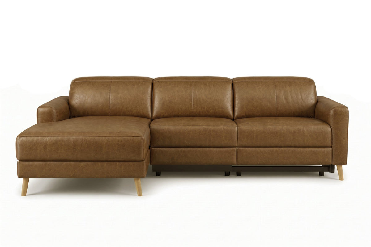 Elodie Distressed Italian Aniline Leather Recliner Sectional Sofa