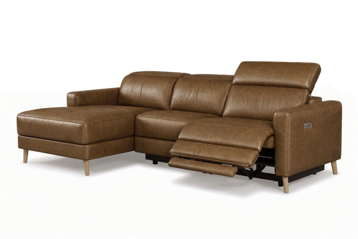 Elodie Distressed Italian Aniline Leather Recliner Sectional Sofa