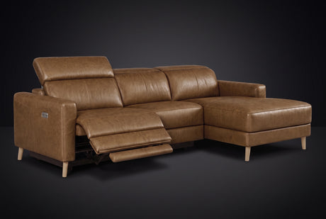 Elodie Distressed Italian Aniline Leather Recliner Sectional Sofa