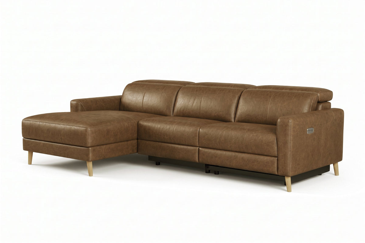 Elodie Distressed Italian Aniline Leather Recliner Sectional Sofa
