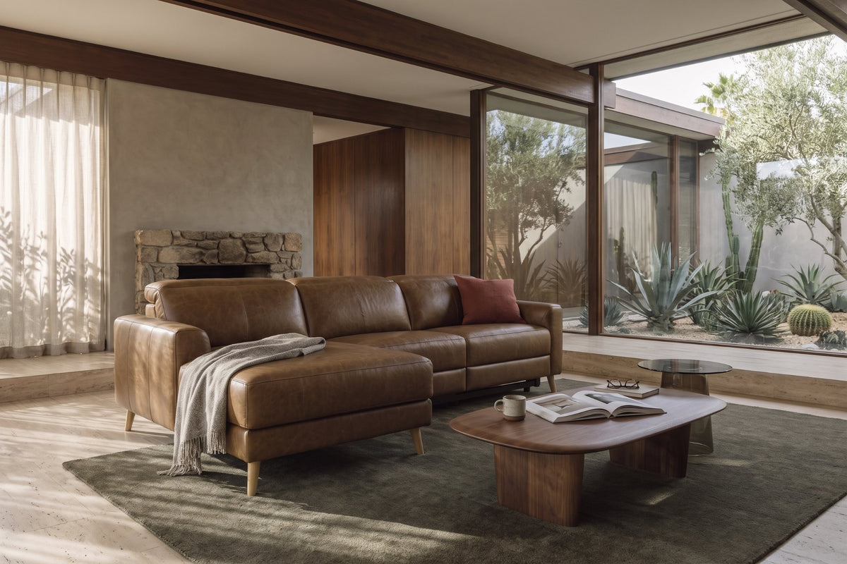 Elodie Distressed Italian Aniline Leather Recliner Sectional Sofa