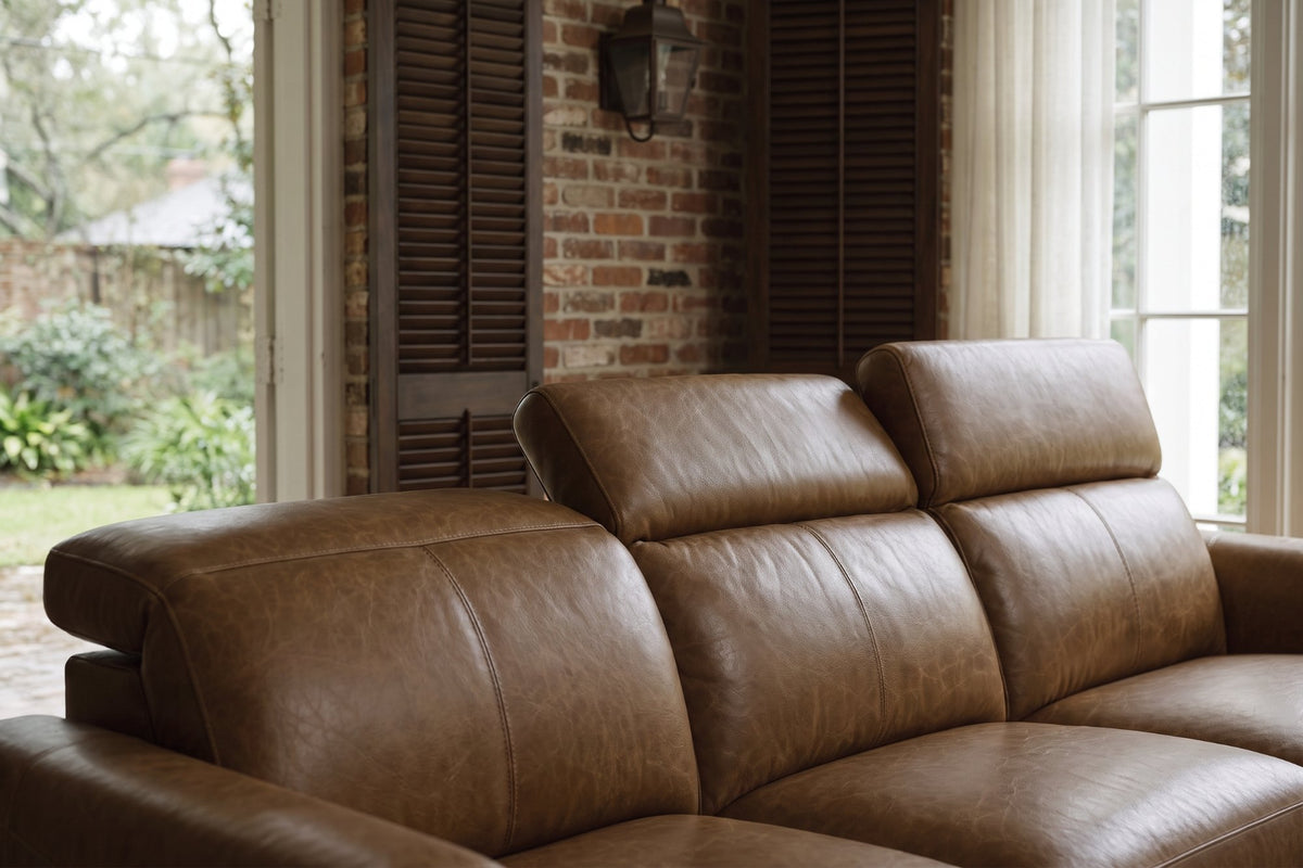 Elodie Distressed Italian Aniline Leather Recliner Sectional Sofa