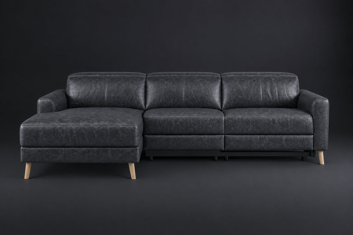 Elodie Distressed Italian Aniline Leather Recliner Sectional Sofa