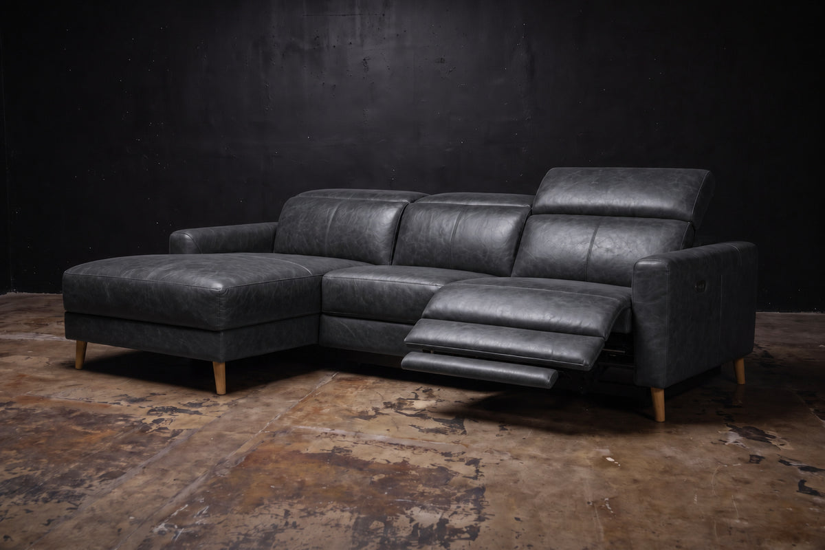 Elodie Distressed Italian Aniline Leather Recliner Sectional Sofa