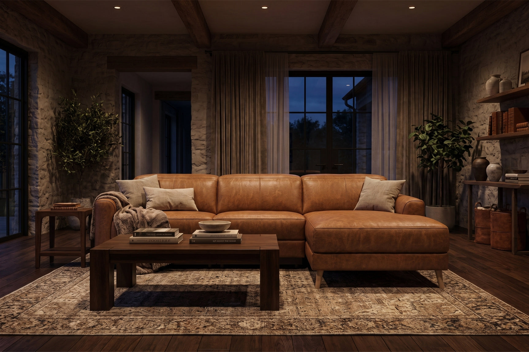 Elodie Distressed Italian Aniline Leather Recliner Sectional Sofa