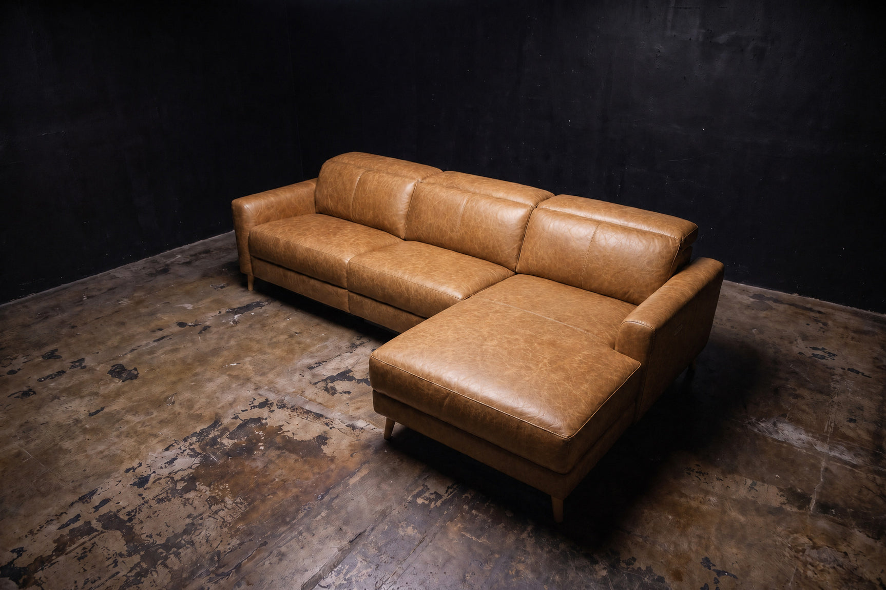 Elodie Distressed Italian Aniline Leather Recliner Sectional Sofa