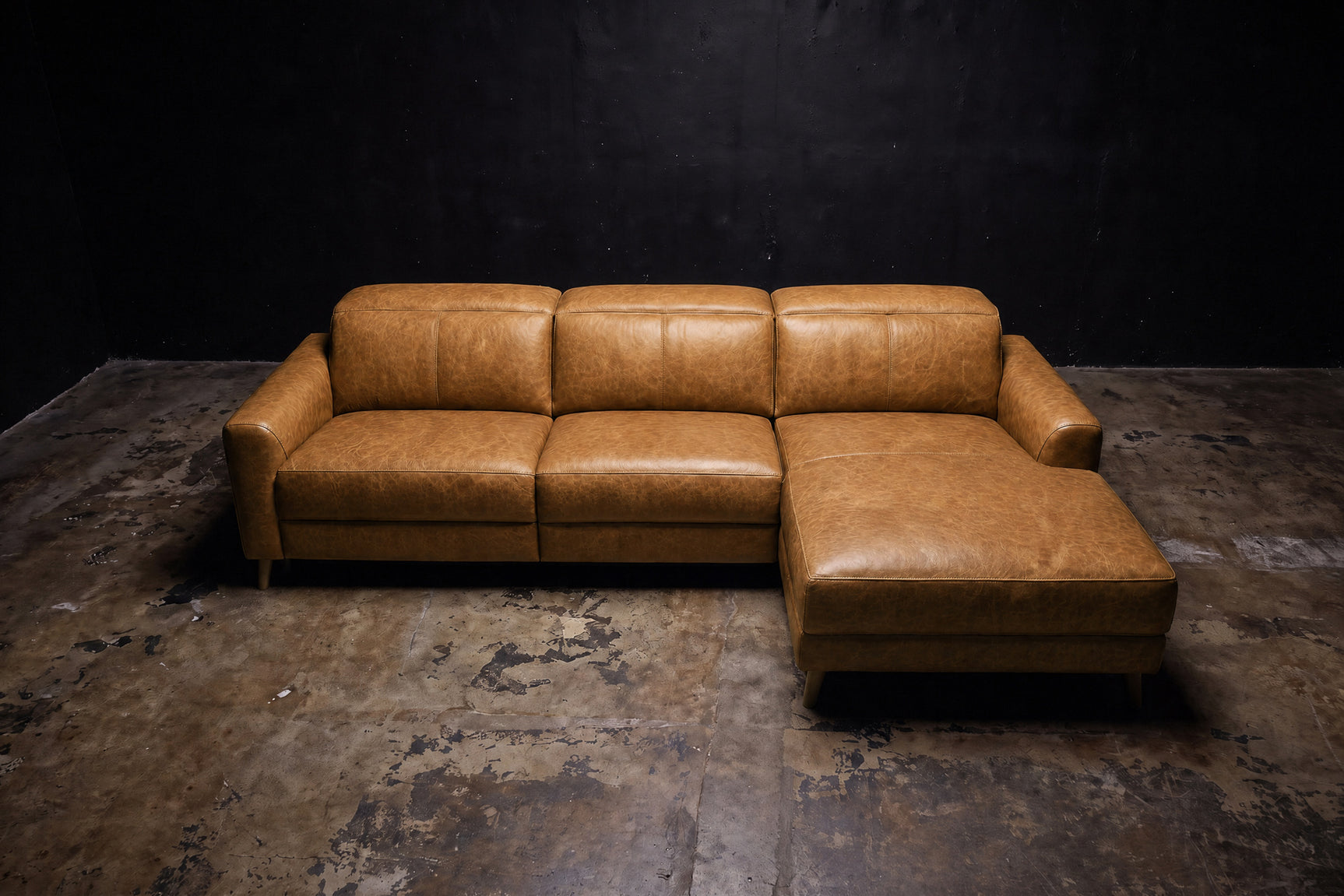 Elodie Distressed Italian Aniline Leather Recliner Sectional Sofa