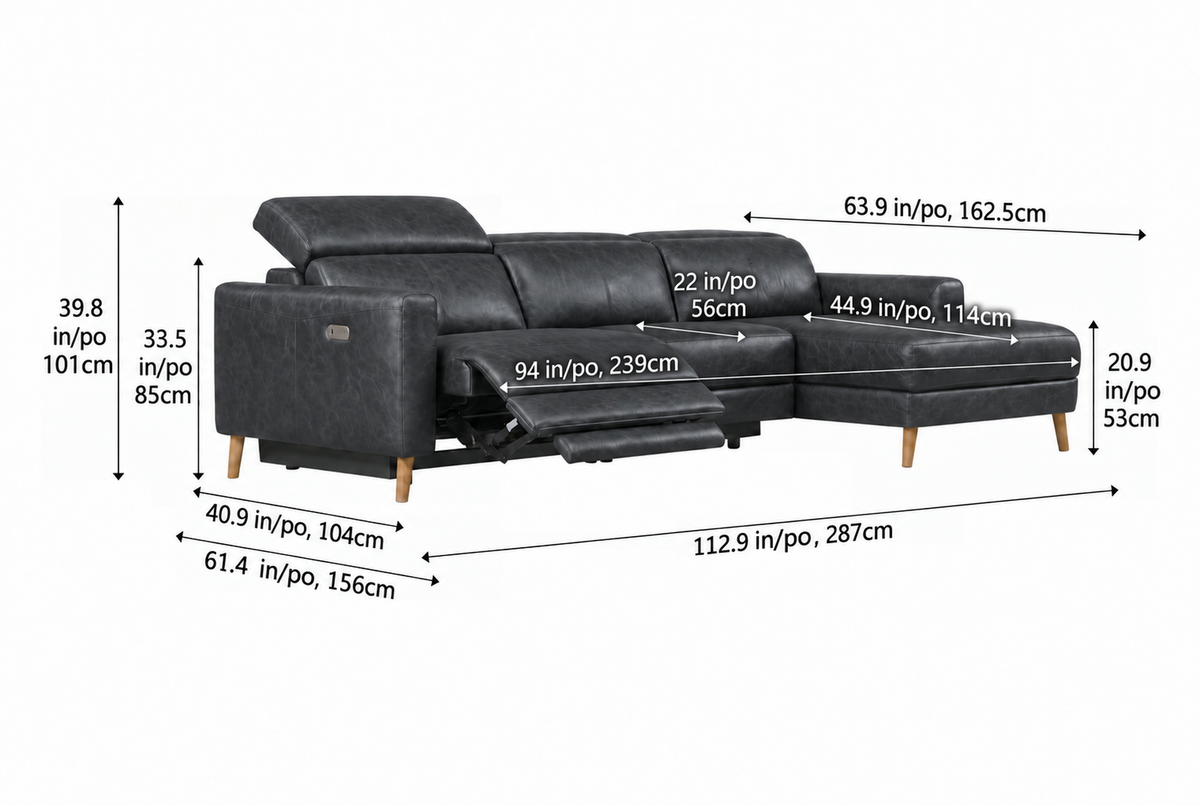 Elodie Distressed Italian Aniline Leather Recliner Sectional Sofa