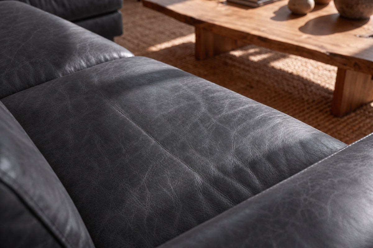 Elodie Distressed Italian Aniline Leather Recliner Sectional Sofa