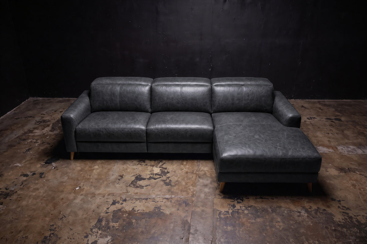 Elodie Distressed Italian Aniline Leather Recliner Sectional Sofa