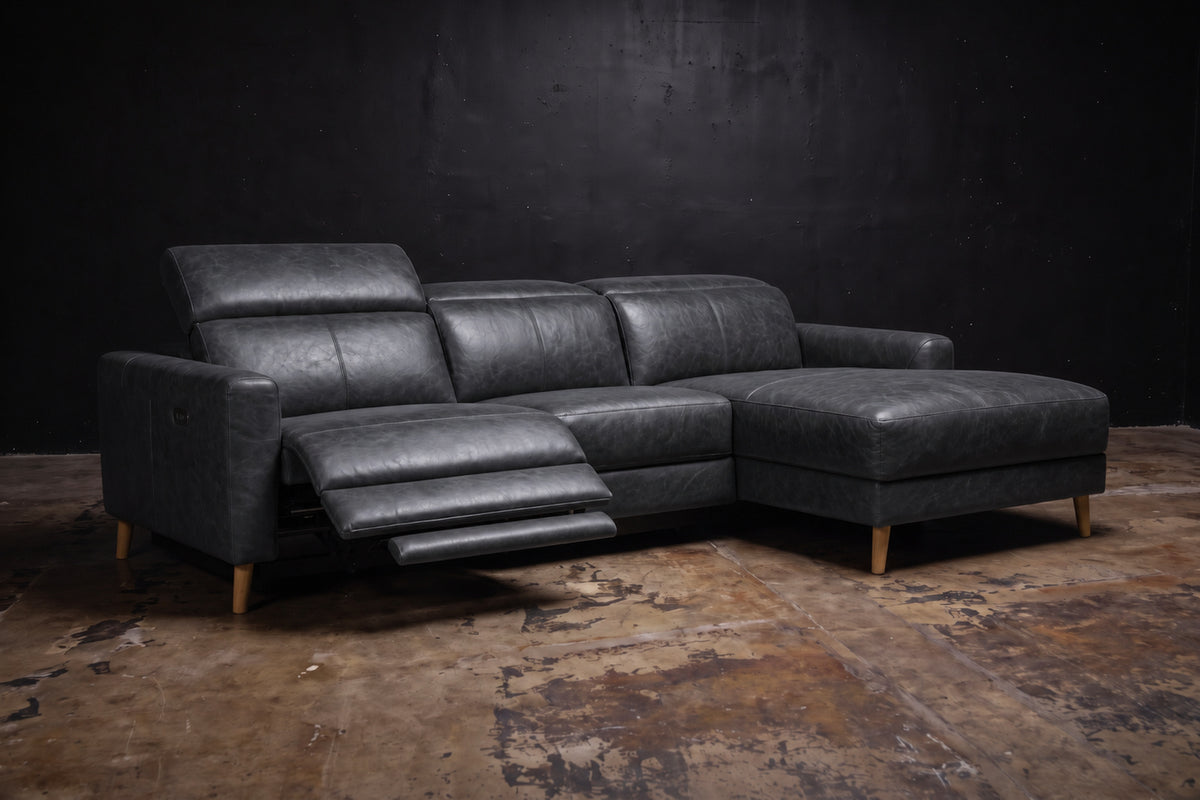 Elodie Distressed Italian Aniline Leather Recliner Sectional Sofa