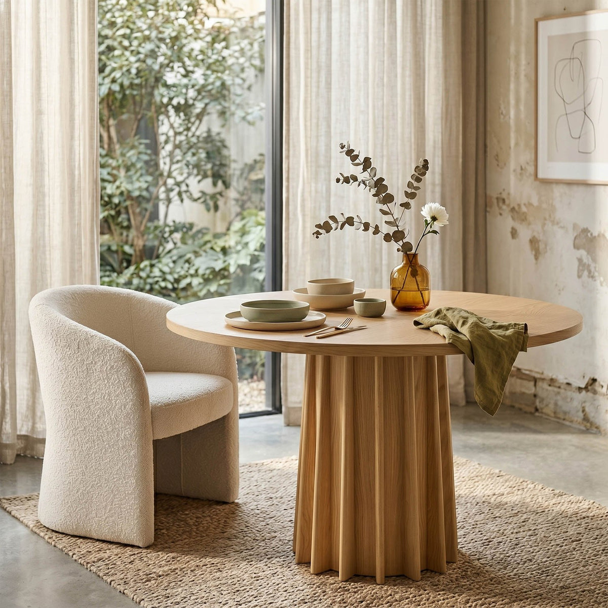 Elowen Oak Round Pedestal Dining Table