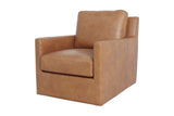 Elwood leather swivel glider chair in Latte, three-quarter view