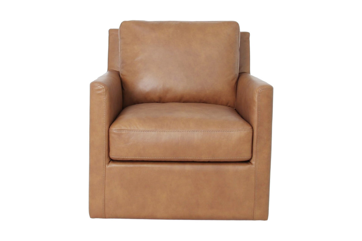 Elwood leather swivel glider chair in Latte, front view