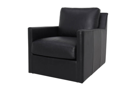 Elwood leather swivel glider chair in Black, three-quarter view