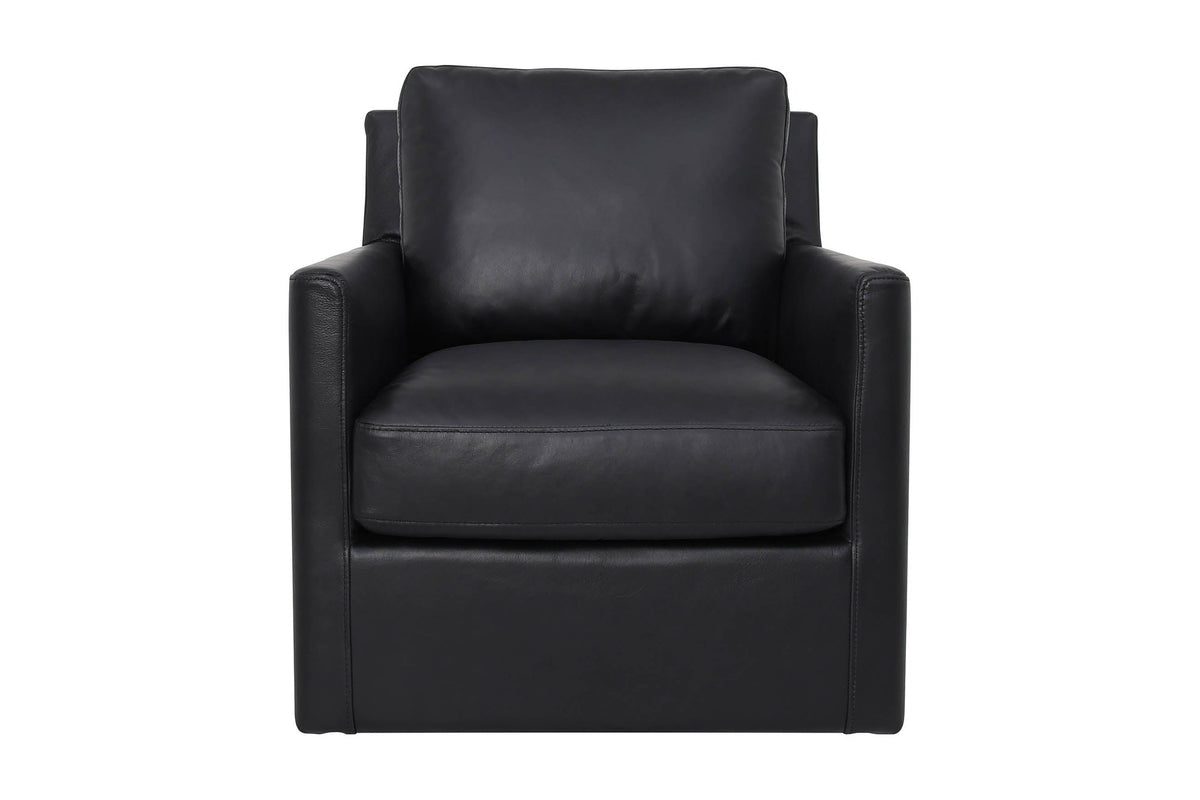 Elwood leather swivel glider chair in Black, front view