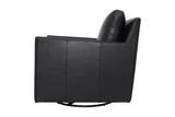 Elwood Black leather chair, side view showing the swivel glider base