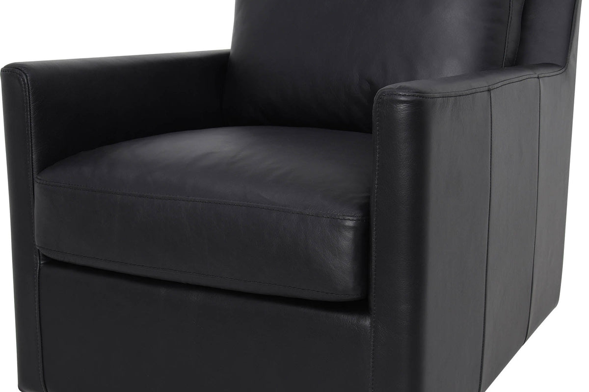 Elwood Black leather chair close-up of the seat, arm and back cushion