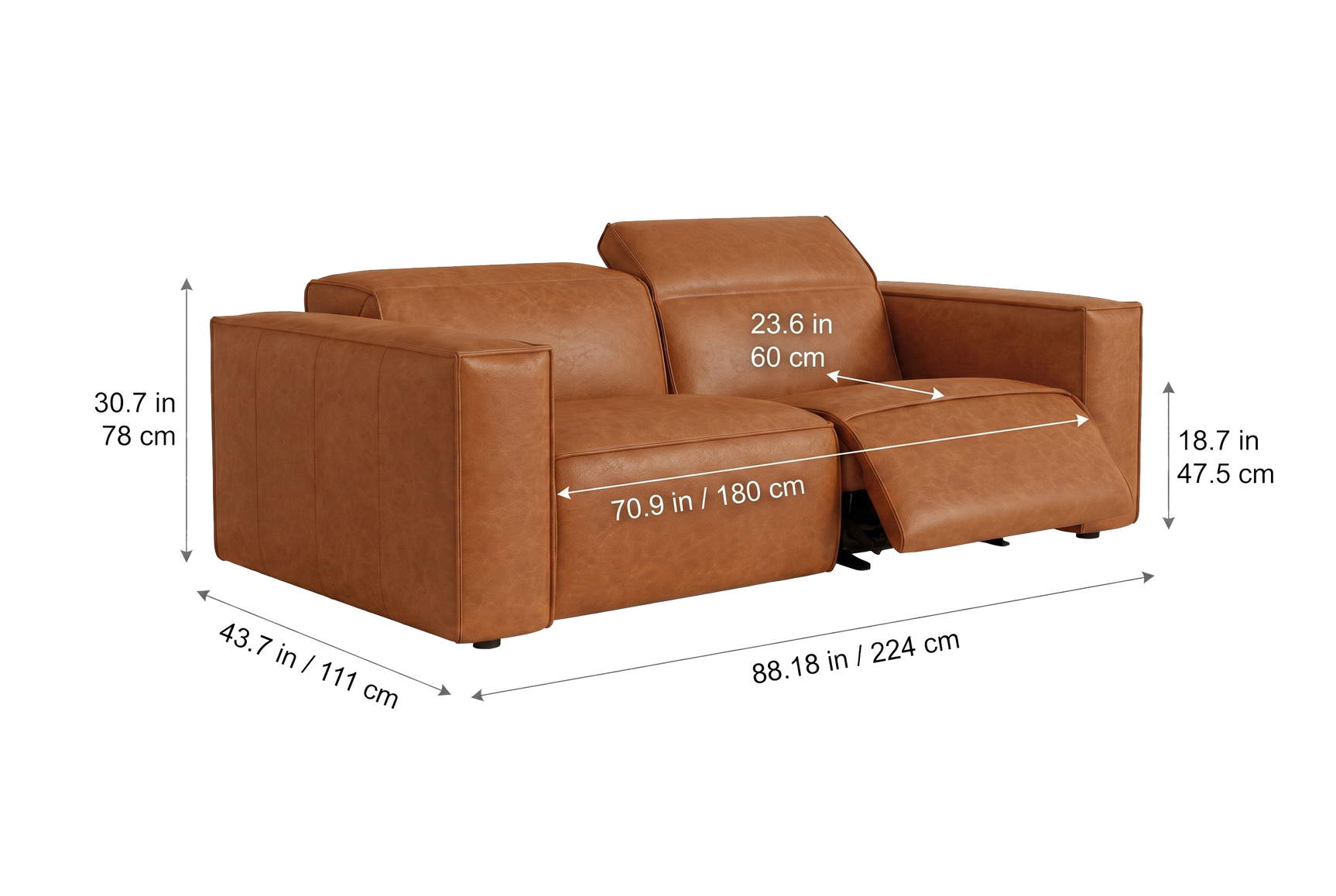 Emery Distressed Italian Aniline Leather Dual Recliner Sofa