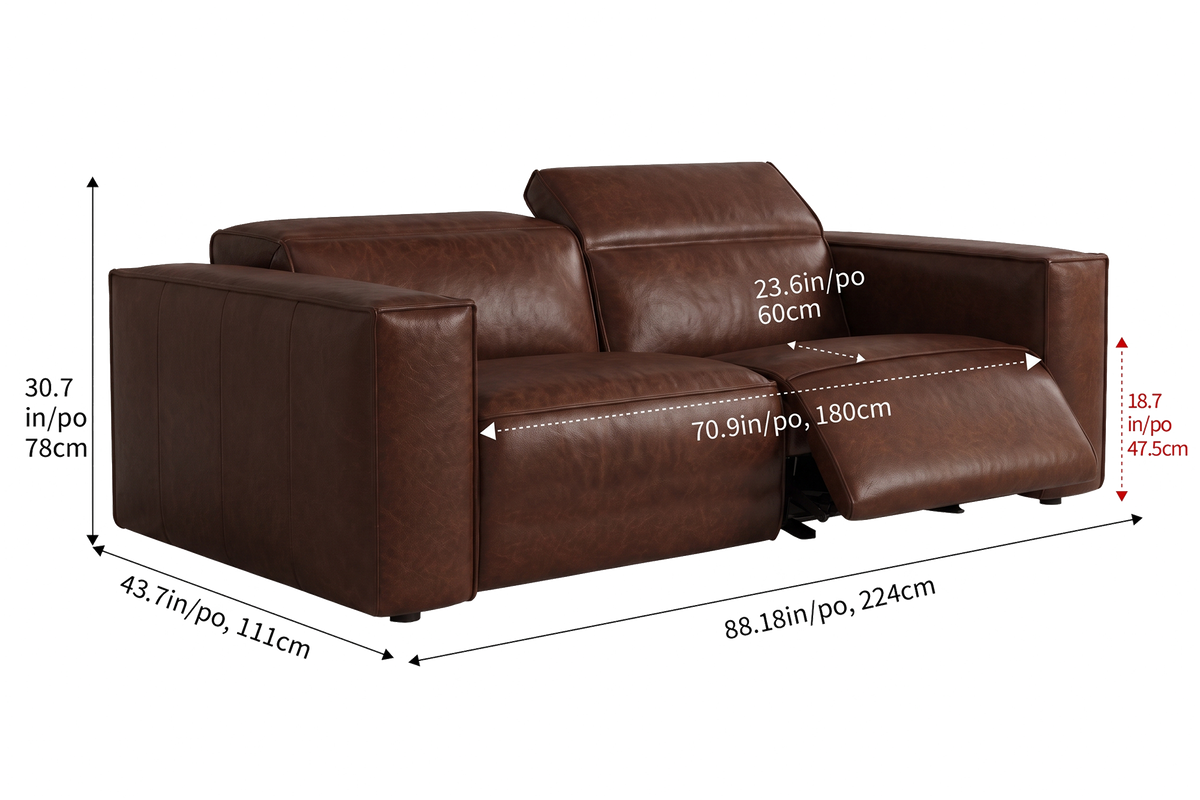 Emery Distressed Italian Aniline Leather Dual Recliner Sofa