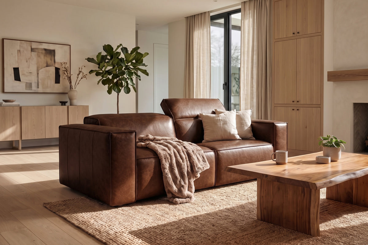 Emery Distressed Italian Aniline Leather Dual Recliner Sofa