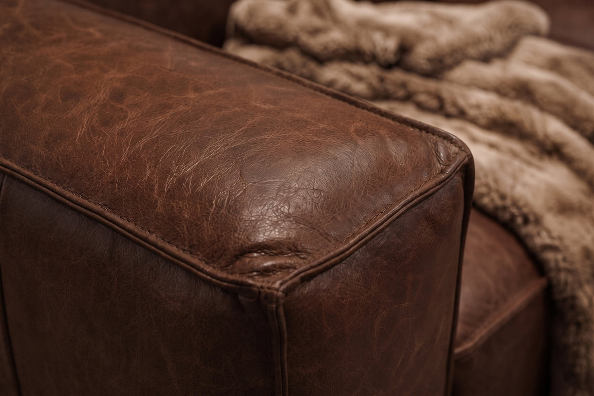 Emery Distressed Italian Aniline Leather Dual Recliner Sofa
