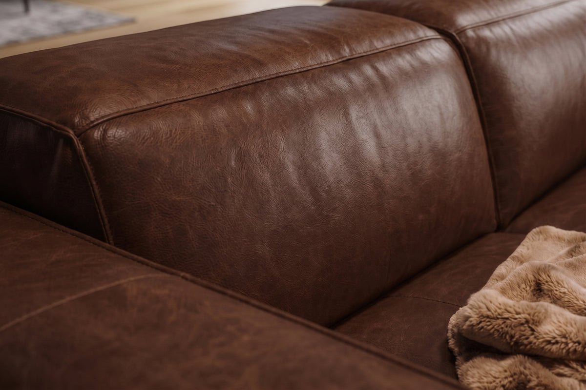 Emery Distressed Italian Aniline Leather Dual Recliner Sofa