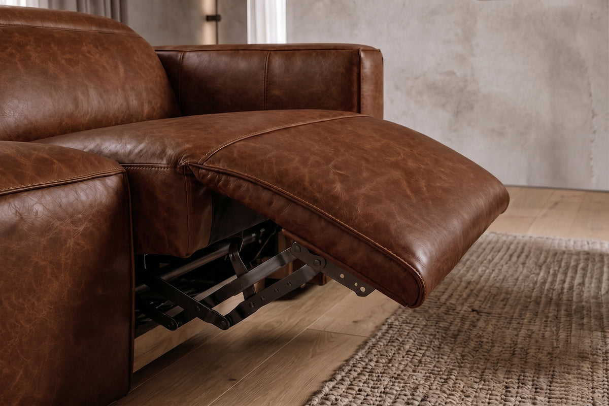 Emery Distressed Italian Aniline Leather Dual Recliner Sofa