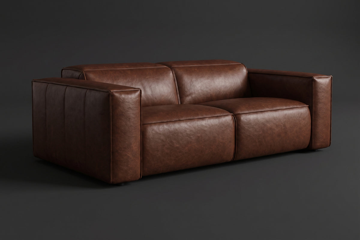 Emery Distressed Italian Aniline Leather Dual Recliner Sofa