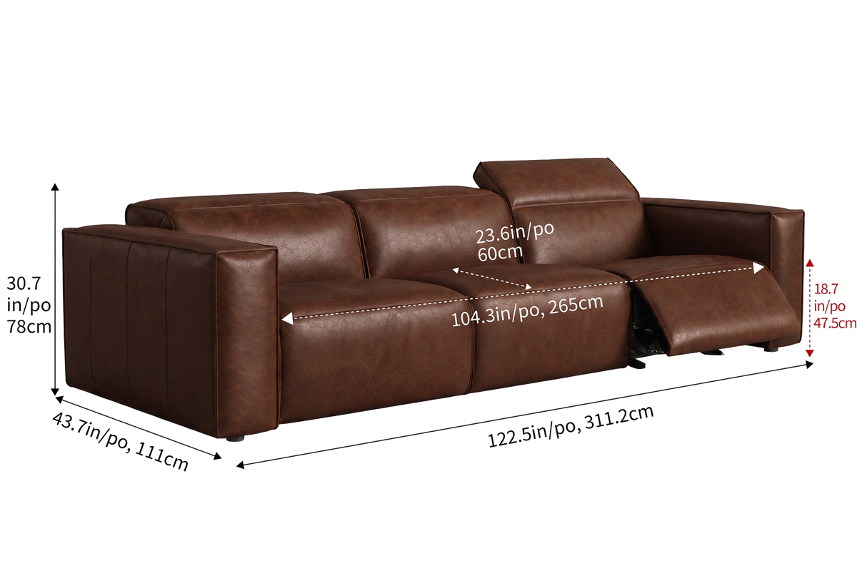 Emery Distressed Italian Aniline Leather Dual Recliner Sofa