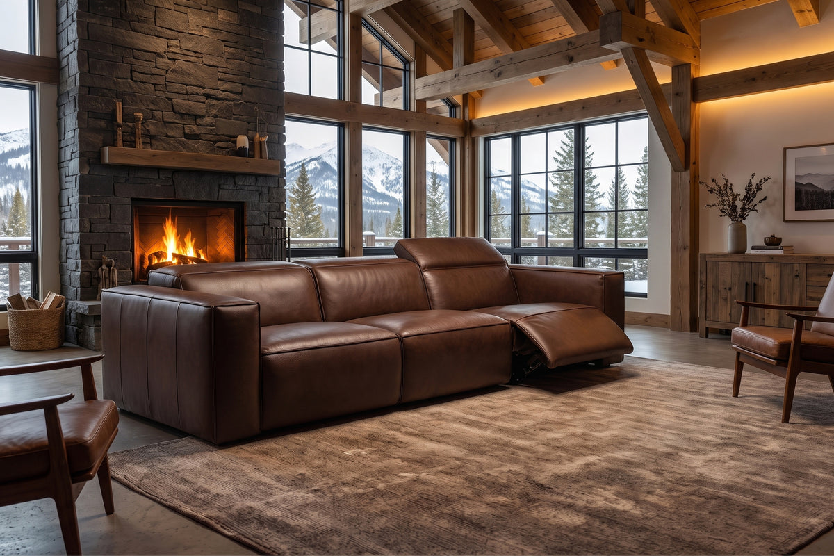 Emery Distressed Italian Aniline Leather Dual Recliner Sofa