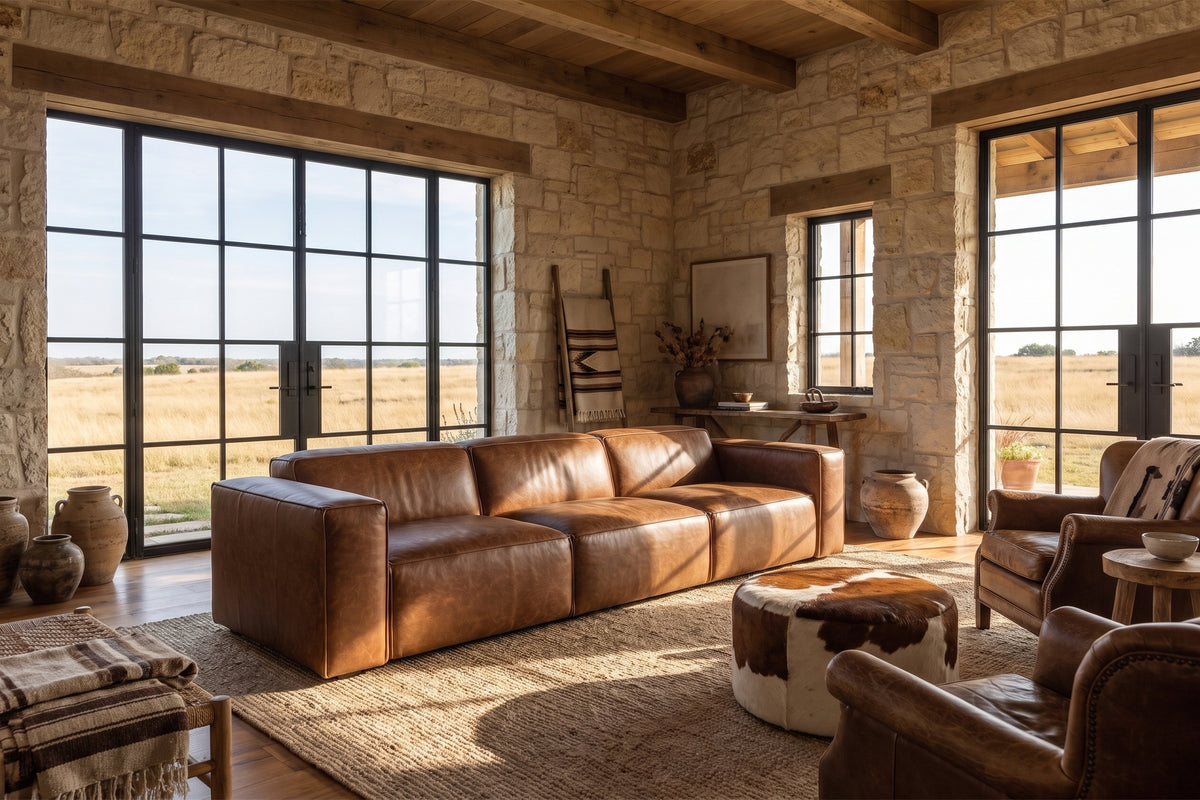 Emery Distressed Italian Aniline Leather Dual Recliner Sofa