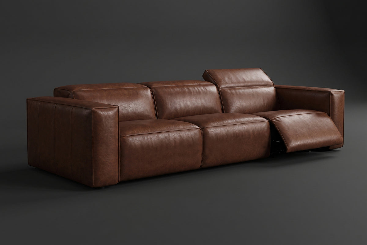 Emery Distressed Italian Aniline Leather Dual Recliner Sofa