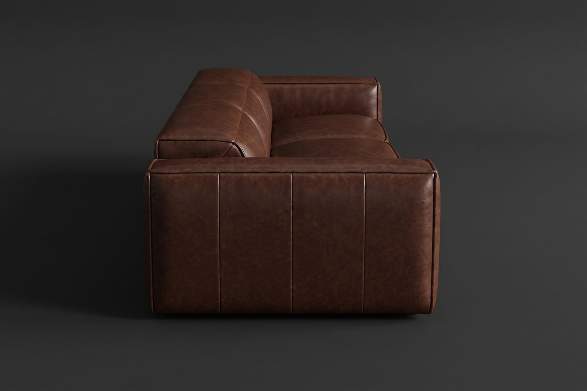 Emery Distressed Italian Aniline Leather Dual Recliner Sofa