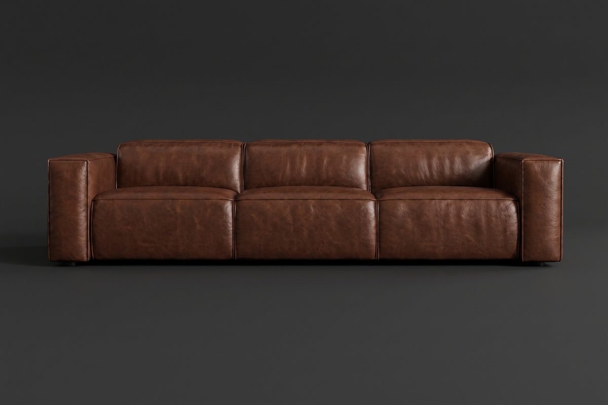 Emery Distressed Italian Aniline Leather Dual Recliner Sofa