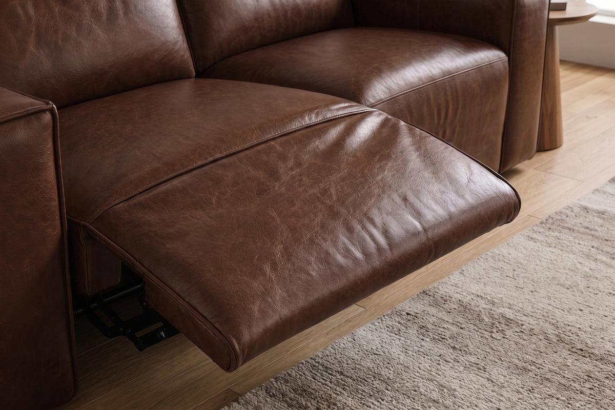 Emery Distressed Italian Aniline Leather Recliner Sectional Sofa