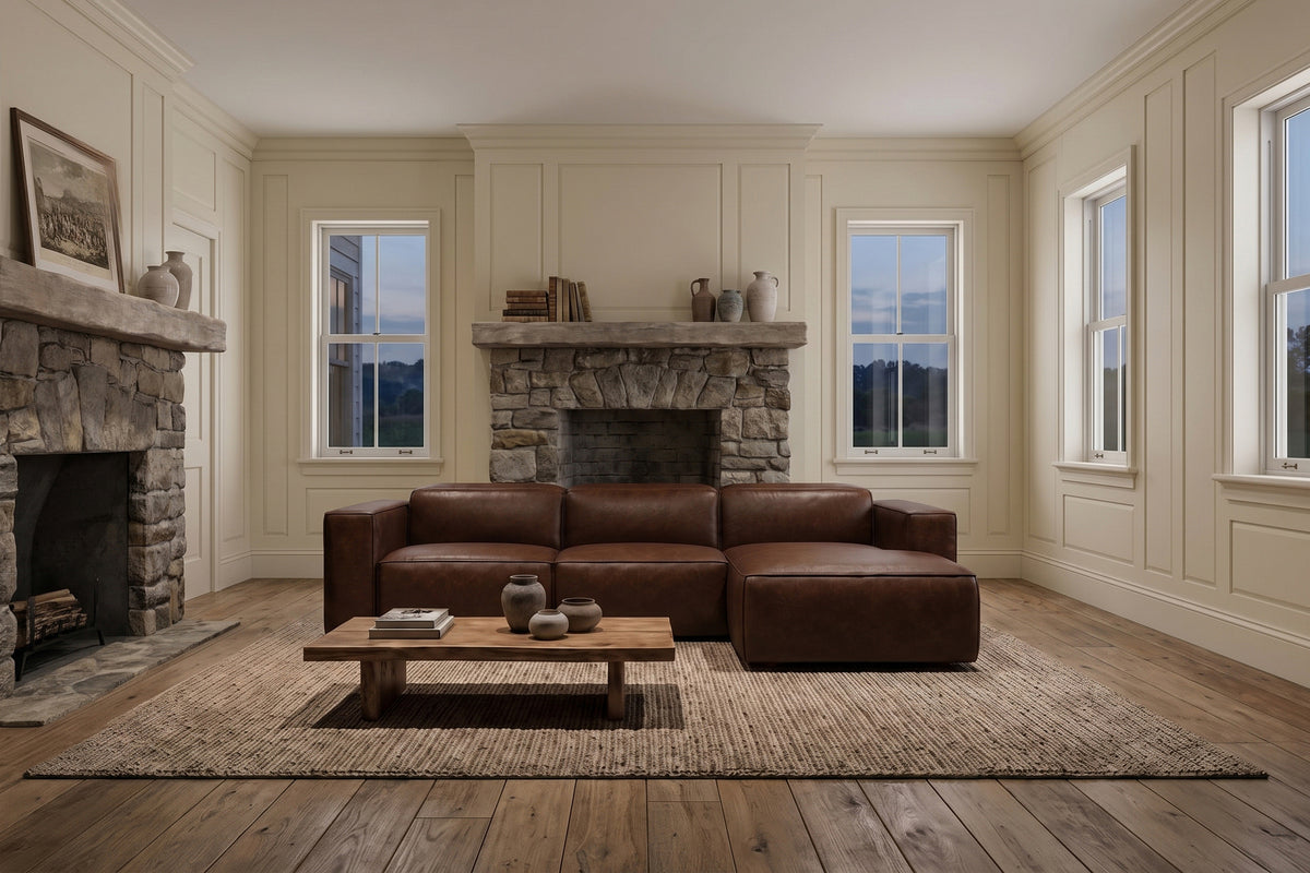 Emery Distressed Italian Aniline Leather Recliner Sectional Sofa