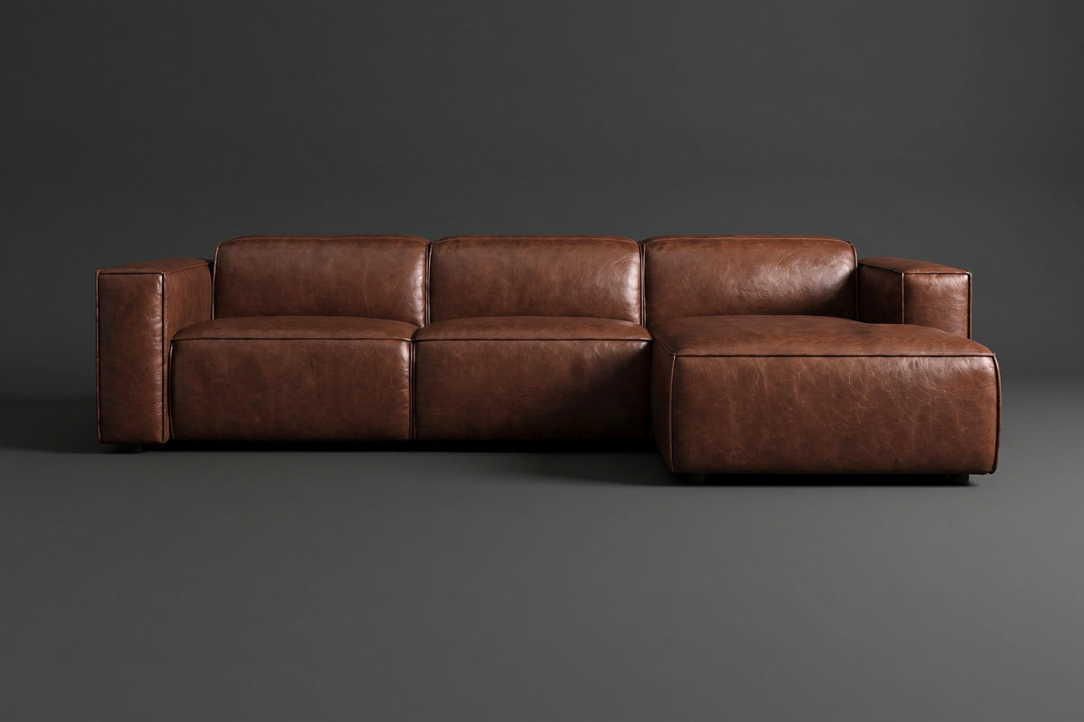Emery Distressed Italian Aniline Leather Recliner Sectional Sofa