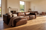 Emery Distressed Italian Aniline Leather Recliner Sectional Sofa