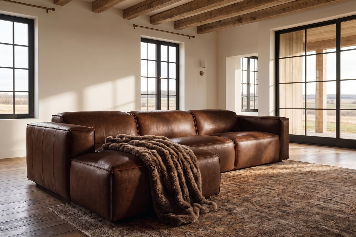 Emery Distressed Italian Aniline Leather Recliner Sectional Sofa