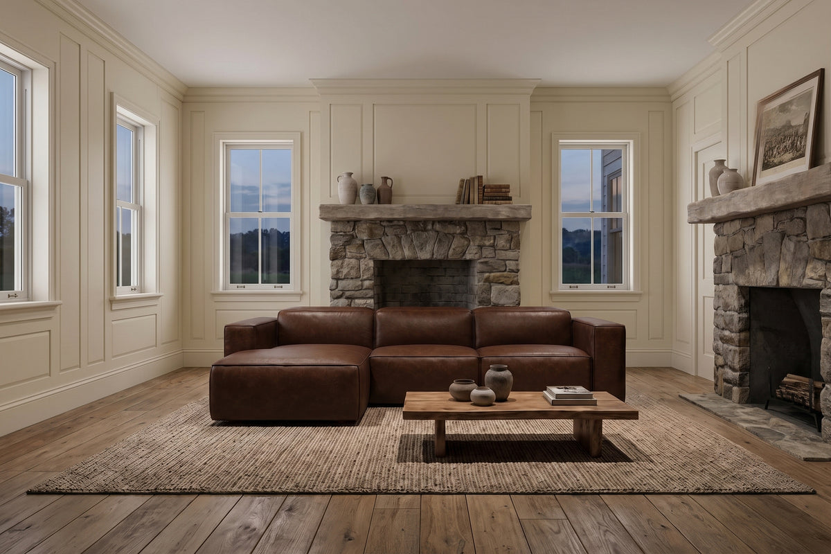 Emery Distressed Italian Aniline Leather Recliner Sectional Sofa