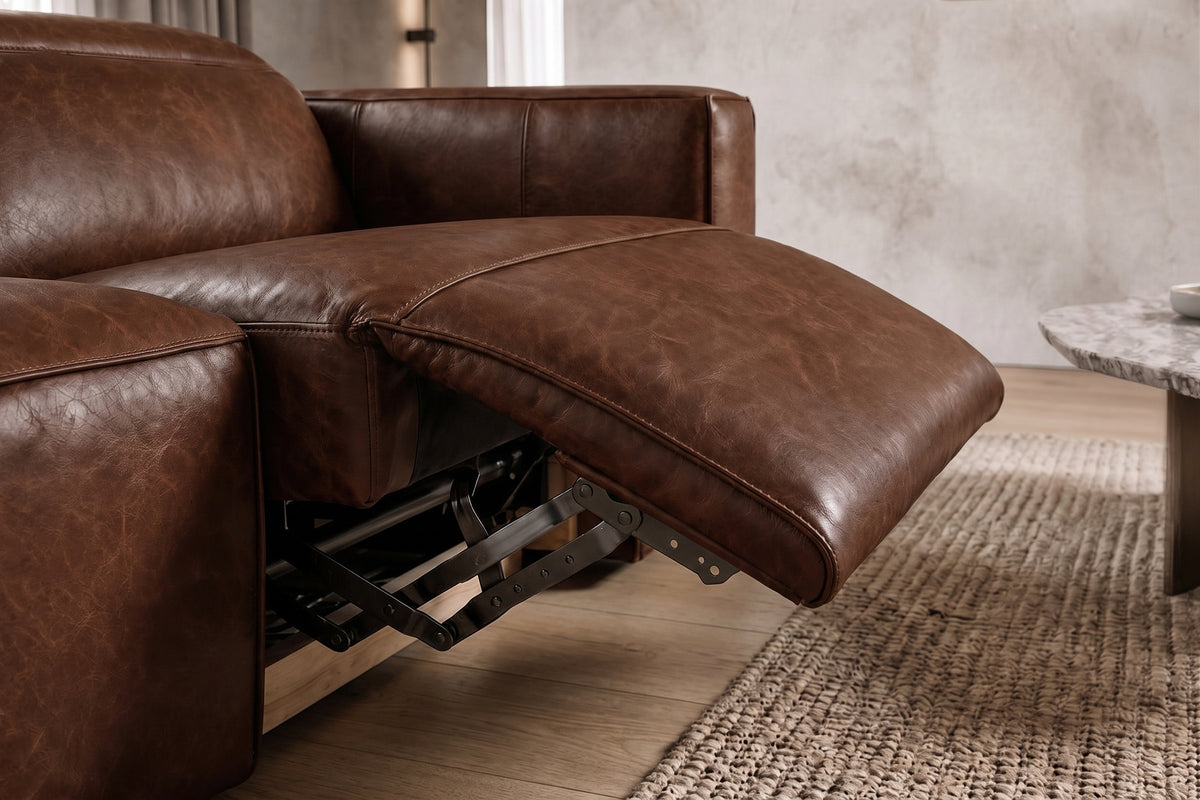 Emery Distressed Italian Aniline Leather Recliner Sectional Sofa