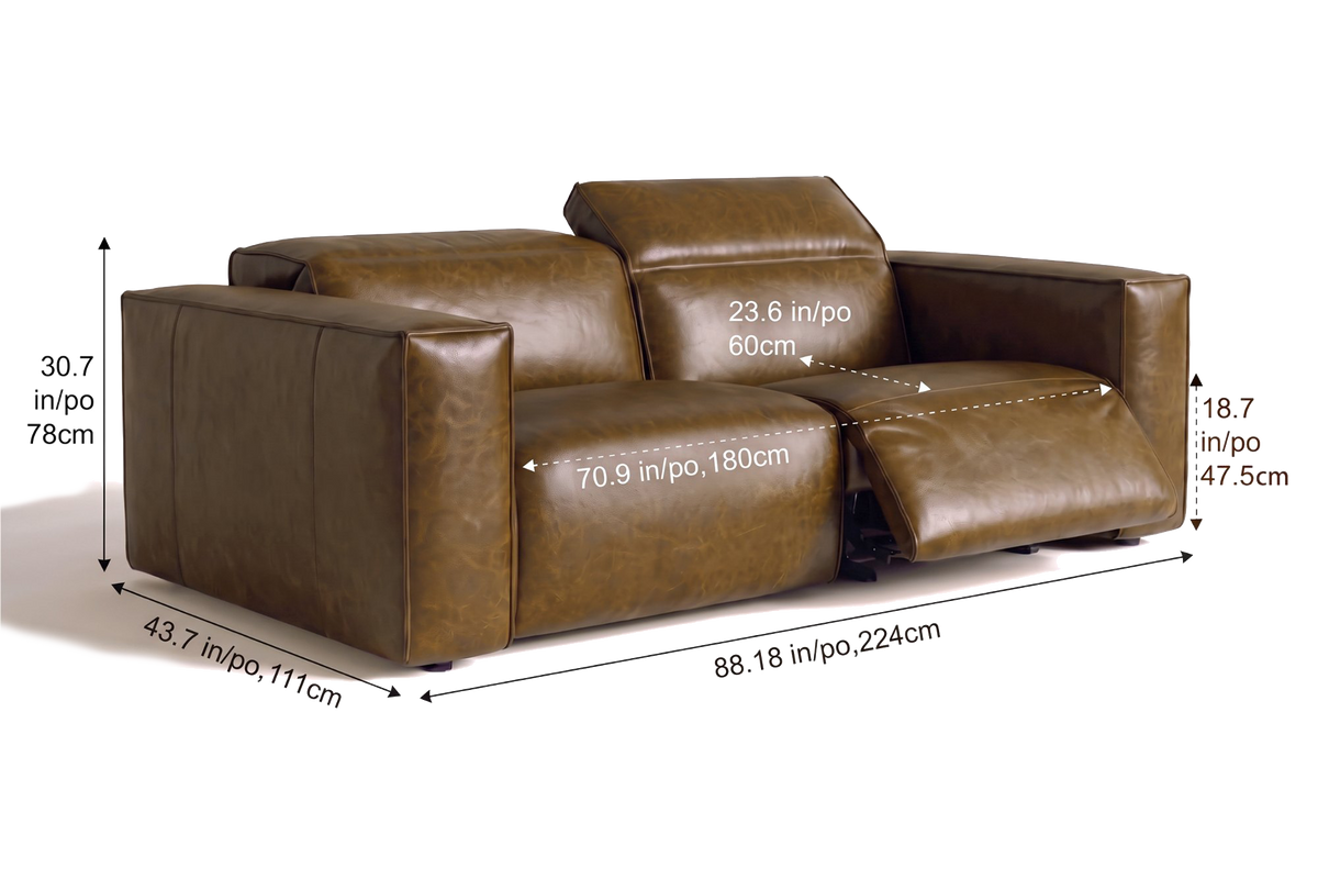 Emery dual Recliner Sofa in distressed Italian aniline leather
