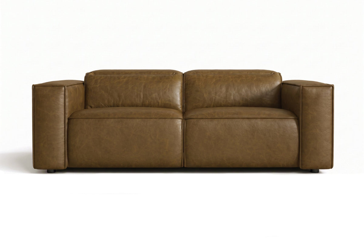 Emery dual Recliner Sofa in distressed Italian aniline leather