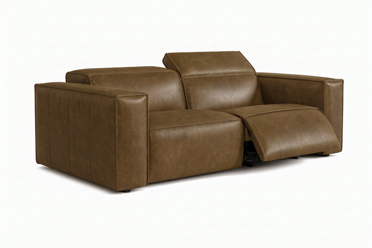 Emery dual Recliner Sofa in distressed Italian aniline leather
