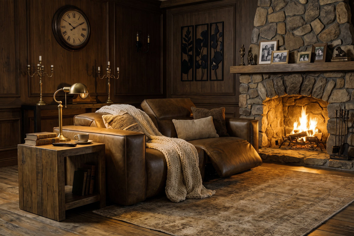 Emery dual Recliner Sofa in distressed Italian aniline leather