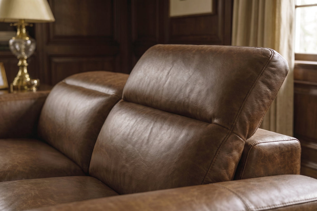 Emery dual Recliner Sofa in distressed Italian aniline leather