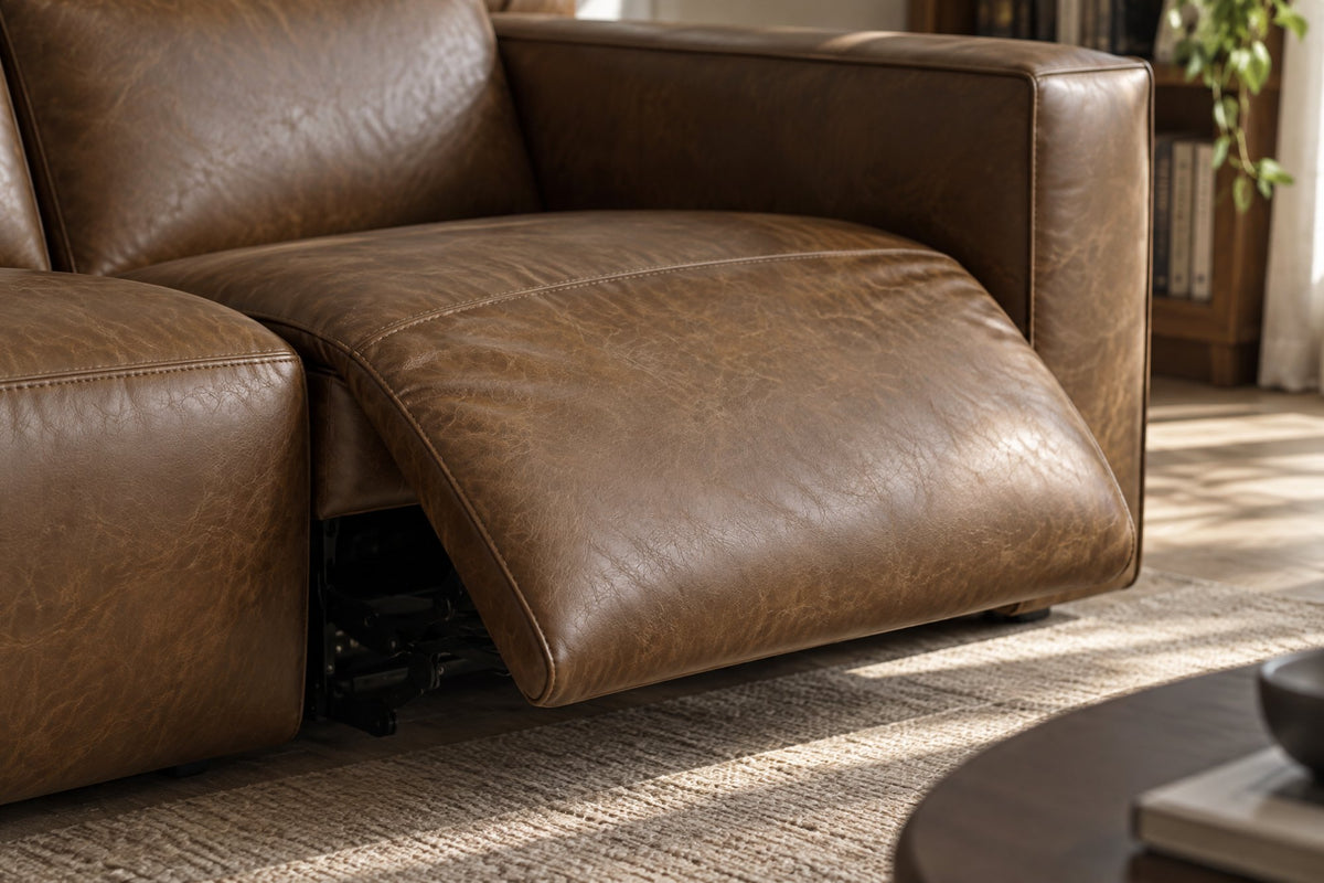 Emery dual Recliner Sofa in distressed Italian aniline leather